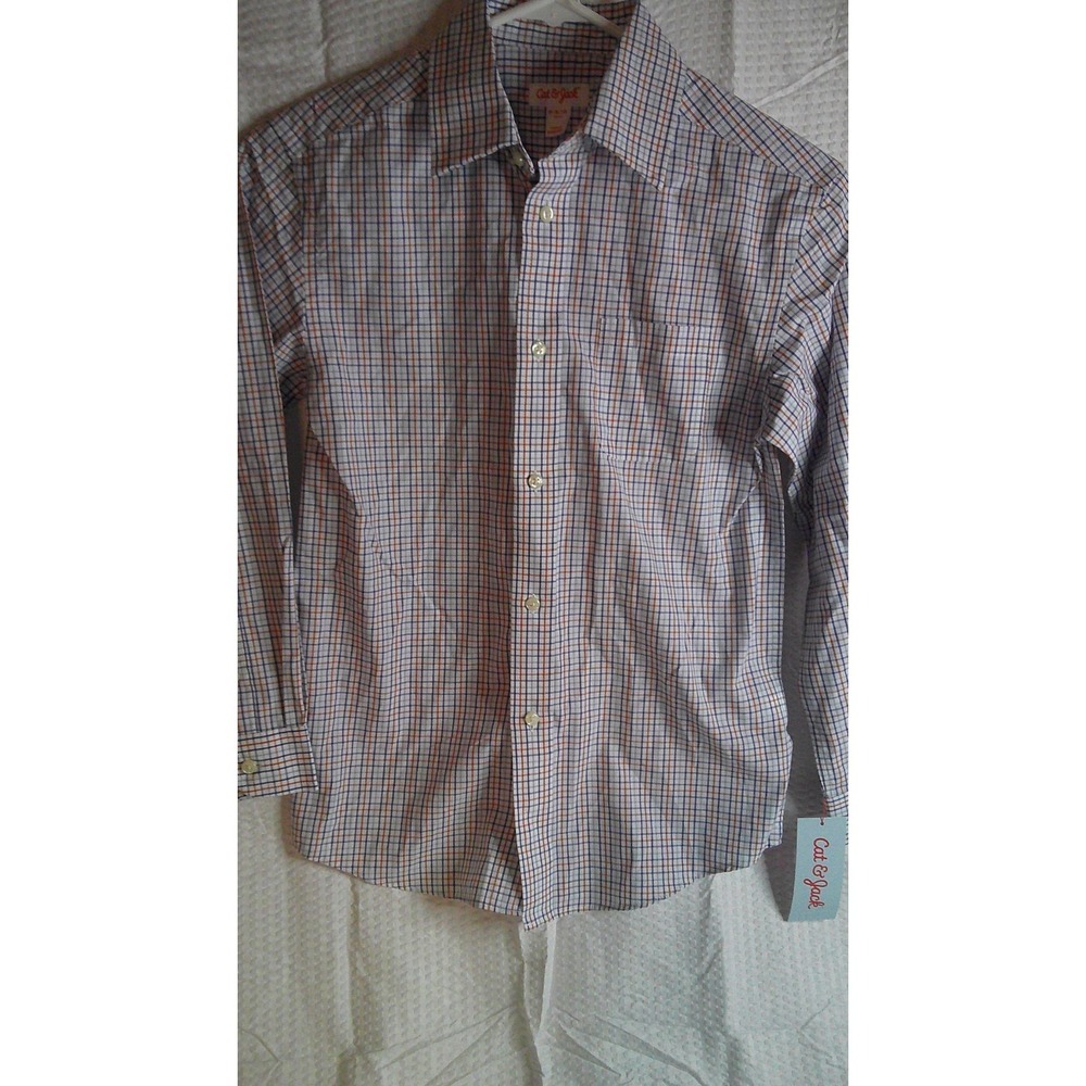 Cat & Jack Boys Plaid Button Down Shirt Orange Blue White Size M 8/10 NWT